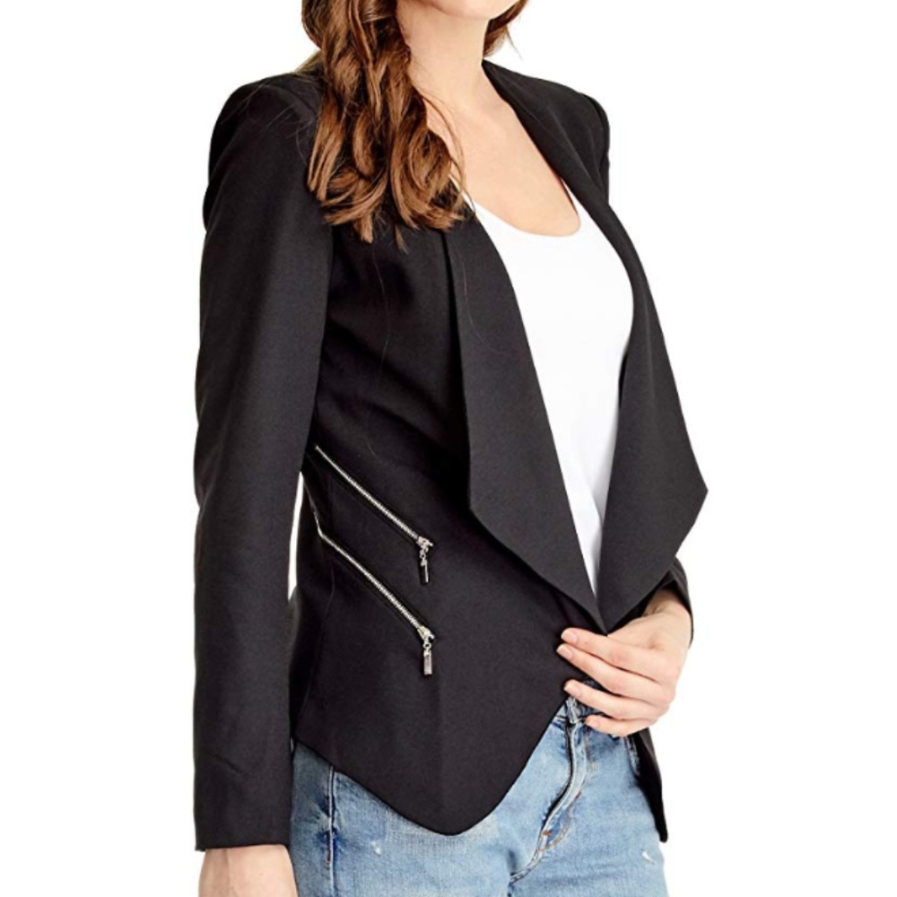 Open Front Draped Asymmetric Blazer